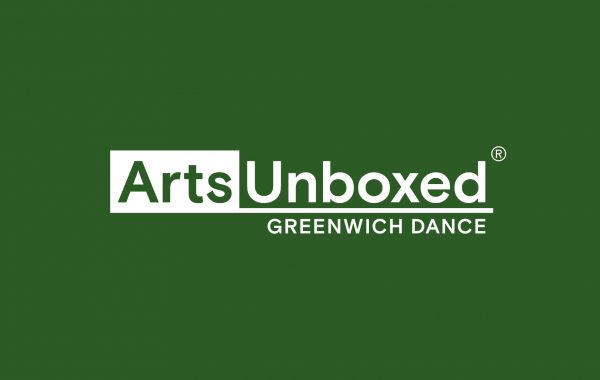 ArtsUnboxed logo in white with a green background