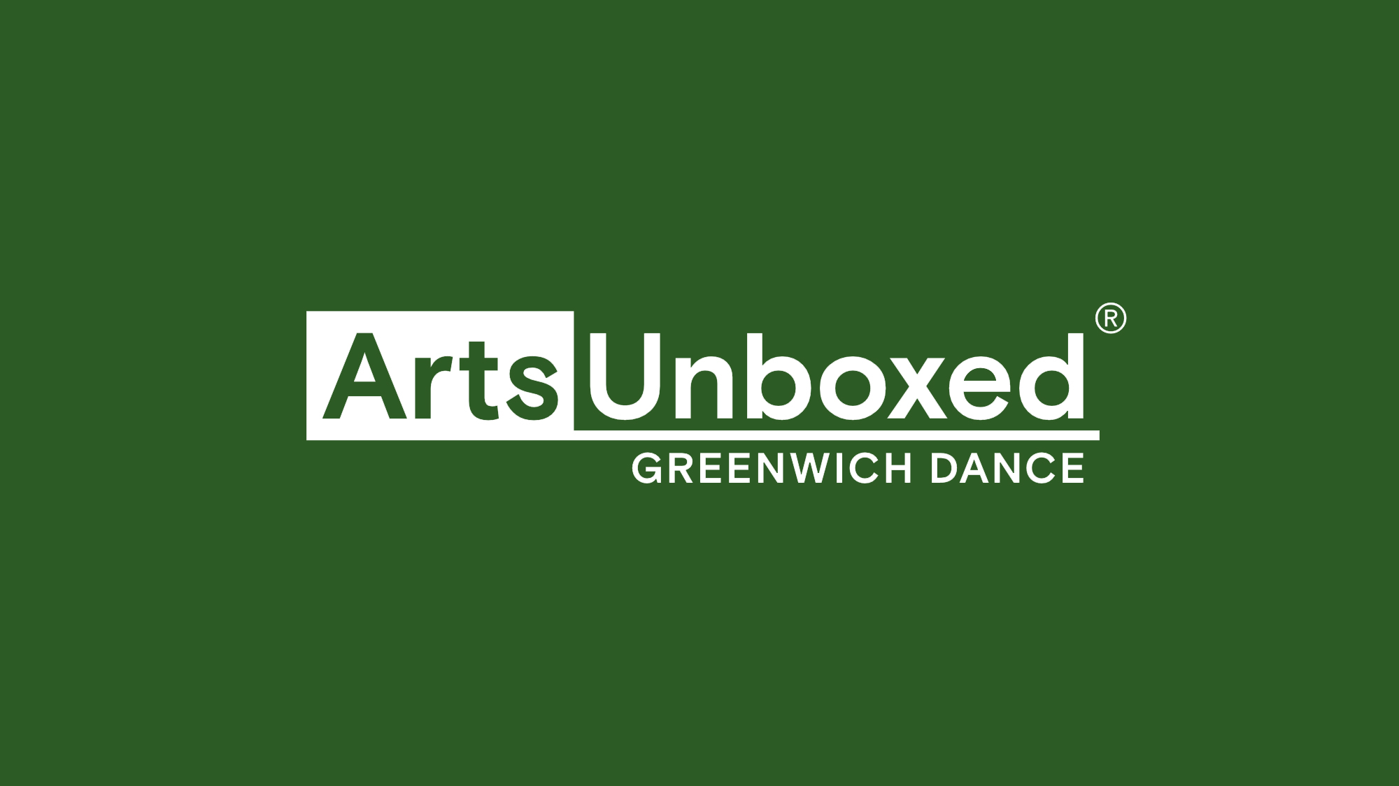ArtsUnboxed logo in white with a green background