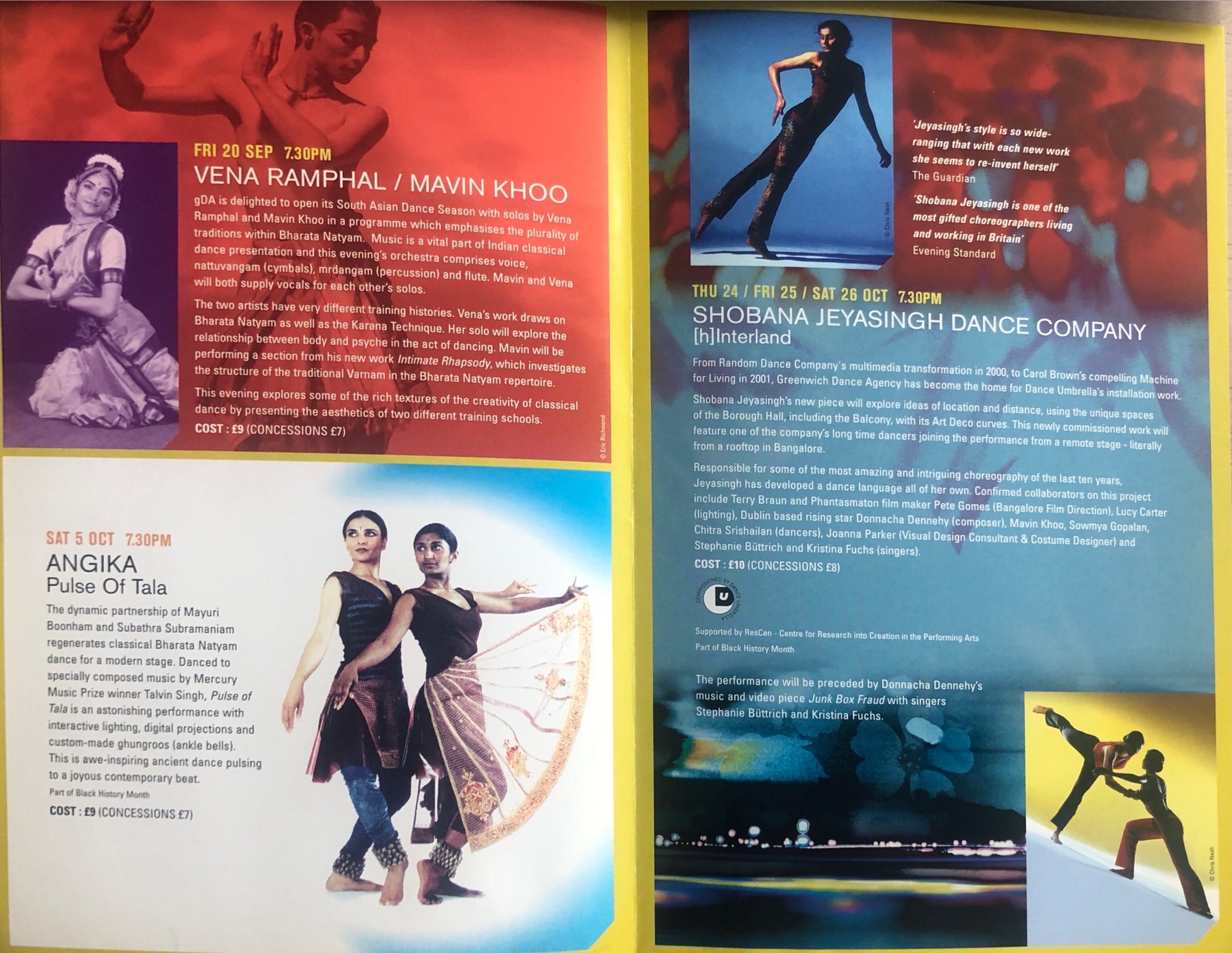 A brochure advertising the South Asian Dance Festival